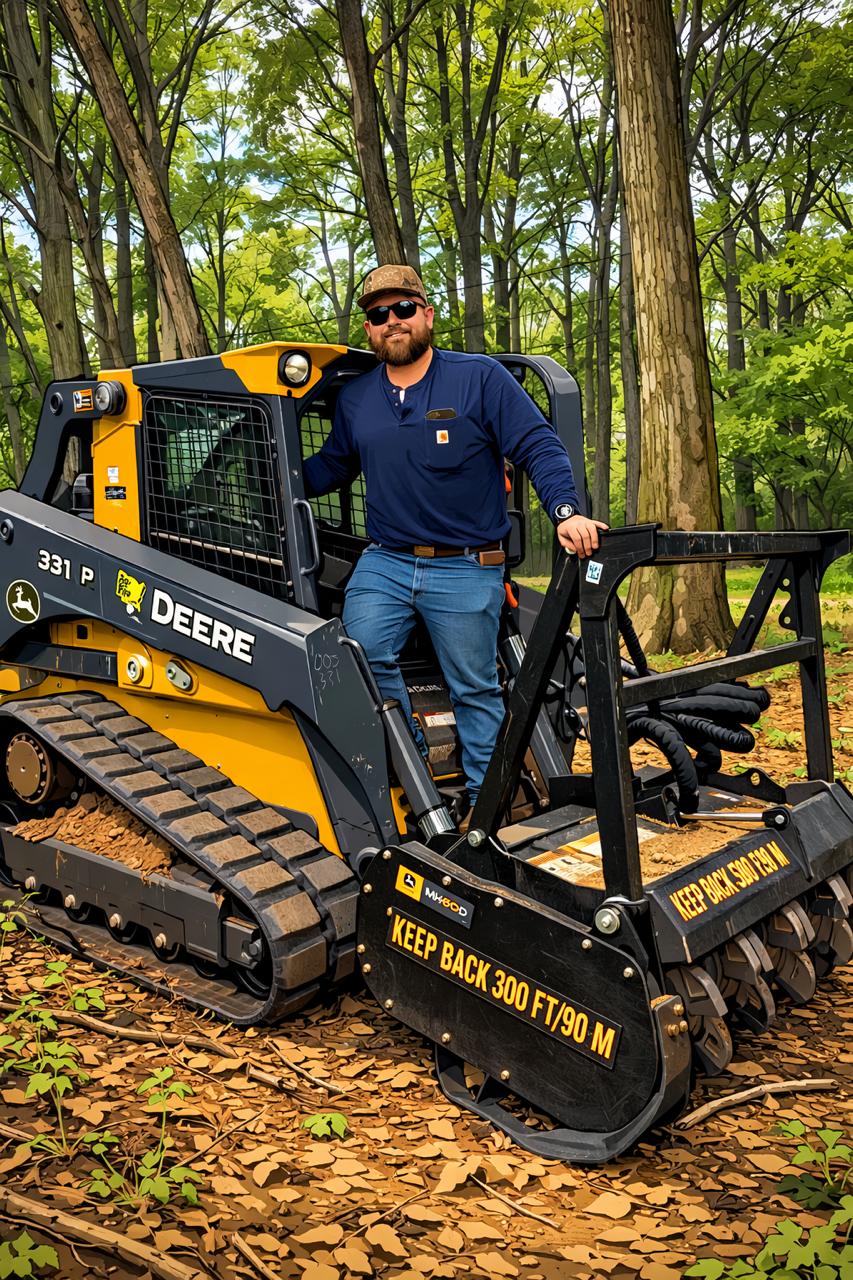 Operator with mulching equipment